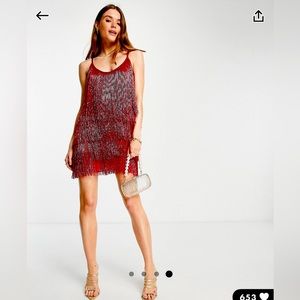 NWT Red Beaded Fringe Dress - SZ 8, ASOS Design
